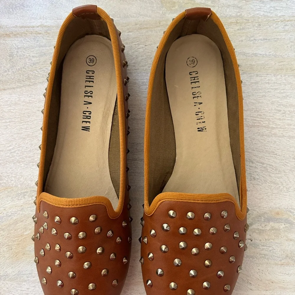 Chelsea Crew Women’s Stallion Brown Tan Studded Flats Loafers 39 - Picture 4 of 9